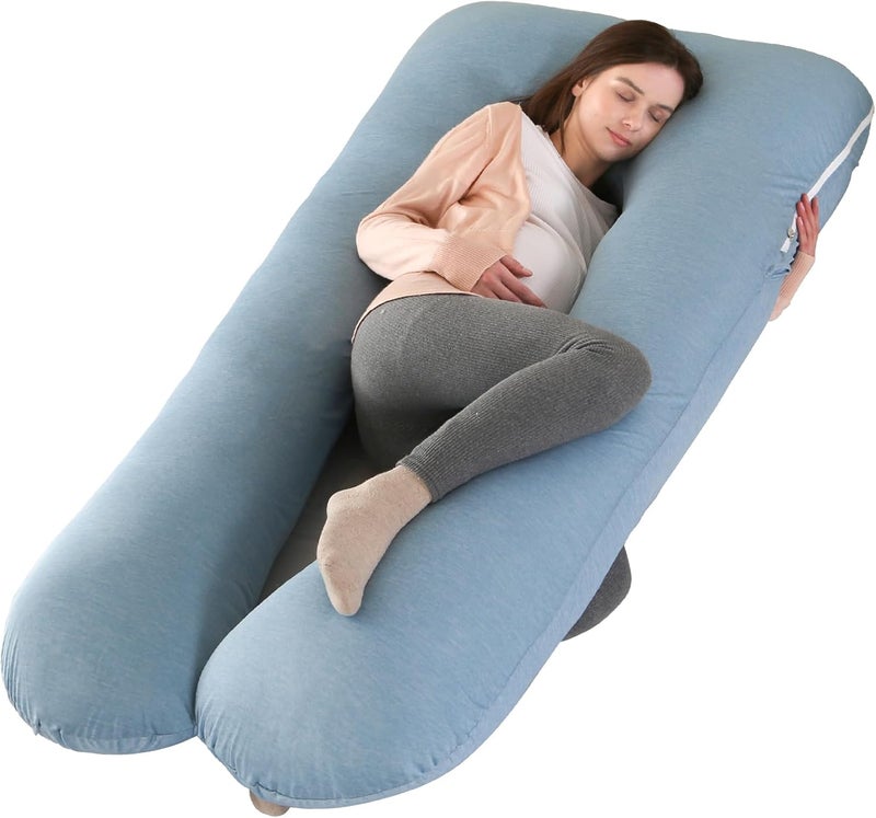 Amagoing Cooling Pregnancy Pillow for Sleeping, U Shaped Maternity Full Body Pillow for Women with Hip, Leg, Back Pain Support, Removable Cooling Cover Included (Light Blue) - Image 1